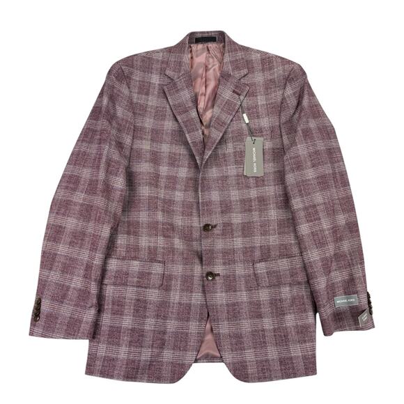 Michael Kors Mens Kent Classic Fit Stretch Plaid Sport Coat Burgundy Blue 38R - Picture 1 of 5
